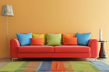 modern living room with a colourfull  pillows on the sofa