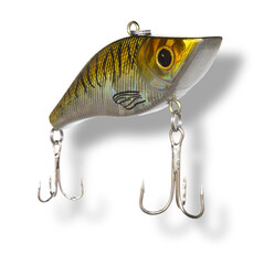 Metallic yellow fishing lure with dropshadow