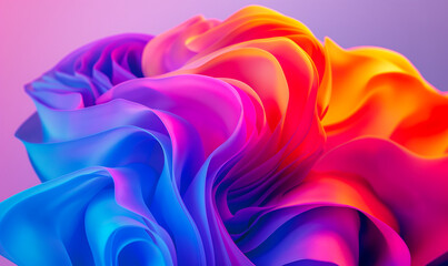 Vibrant 3D Silk Fabric Waves in Neon Pink, Blue, and Orange Hues