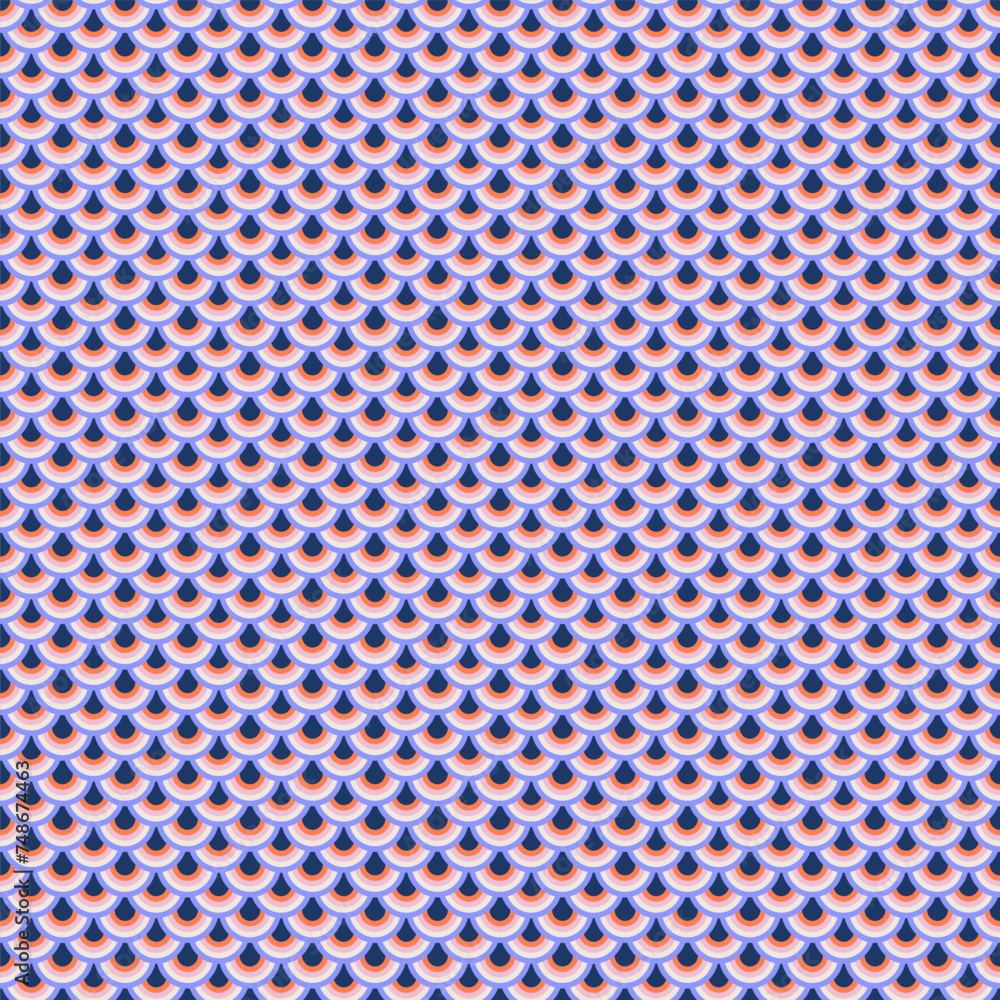 Aufkleber fish scale abstract geometric groovy seamless pattern. colorful circles 70s style nostalgic retro ba