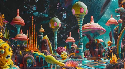 Colorful Pop Art Aliens in Interstellar Setting