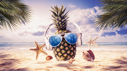 Cool pineapple partying at the beach