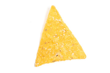 Crispy corn tortilla nachos chips isolated on white background clipping path