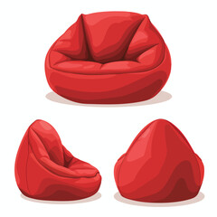 Red beanbag in trendy flat style. Comfortable fluffy