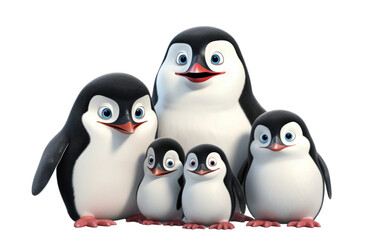 Adorable Penguin Family on white background