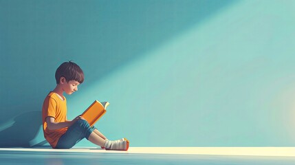 a young boy is sitting on the floor reading a book