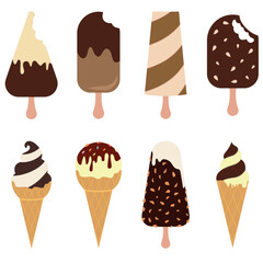 Vector set of ice cream, Cone ice cream, Collection of eight ice cream cones in flat design, Ice cream set, colourful ice cream cone vector, Ice Cream Vector Art