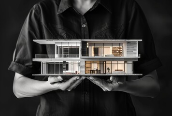 A man showing a model of a modern house