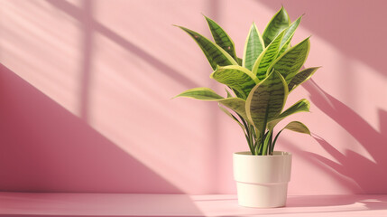 A house plant with pink wall background