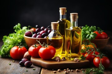Set of products for Anti inflammatory diet on green background. Concept of correcting state of human health with the help of properly selected food