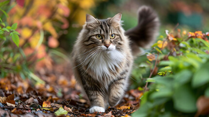 Naklejka na ściany i meble Norwegian Forest Cat Exploring the Garden
