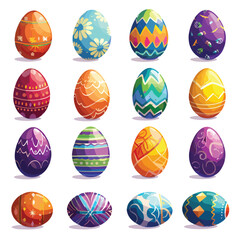 Fototapeta na wymiar Set of Easter eggs isolated on white cartoon vector