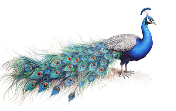 Regal Peacock Display on white background
