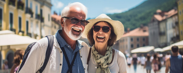 Fototapeta premium Happy senior couple enjoying their time together on the vacation. Active retirement concept