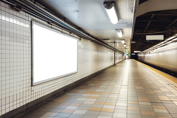 Empty billboard in subway station, ideal for advertising mockup.