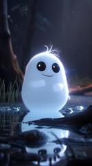White Round Creature Floating at Night: A Scene from an Animated Movie