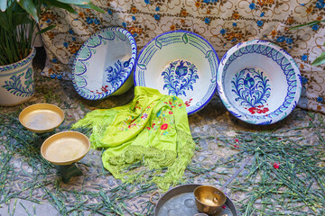 Traditional Spanish Ceramics and Embroidery in Granada - obrazy, fototapety, plakaty