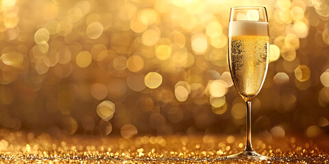 Romantic Saint Valentine's Day Celebration: Two Glasses of Champagne on a Table with Blurred Golden Lights Background generative AI
