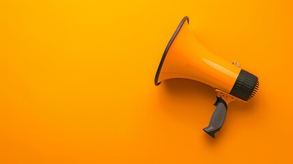 Top view of a megaphone on vibrant orange background, ideal for marketing or announcements.