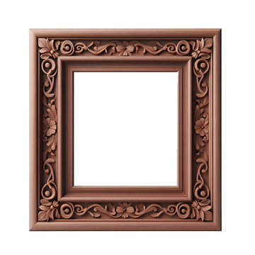 brown empty wooden frame Isolated on white background.	