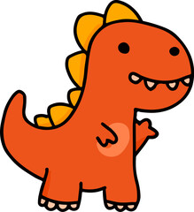 cute red dinosaur hand drawn illustration in doodle style