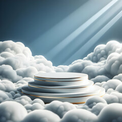 Fototapeta premium 3d rendered illustration of a clouds plate, white, stack, kitchen, plates, dish, restaurant, dinner, dishware, clean, table, isolated, empty, Ai generated 