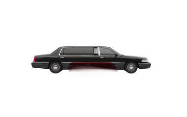 A Black Limousine Stands Ready on the Red Carpet Isolated on Transparent Background.
