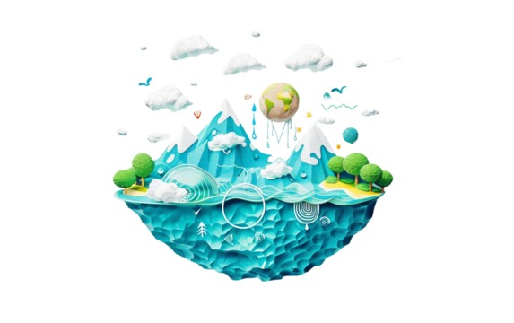 A Simplified Illustration Unraveling Earth's Water Cycle Isolated on Transparent Background.