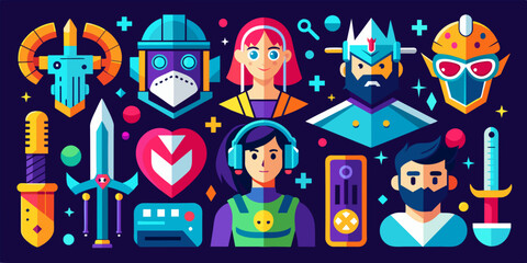 Gaming Universe Icons : Vector Illustrations of Action, Adventure, Strategy, and Simulation Genres