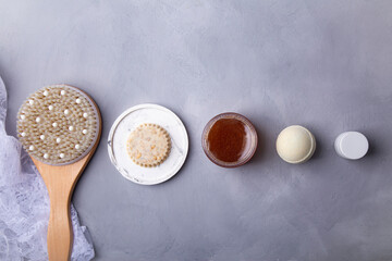 Minimalist wellness and beauty spa products arrangement. Health and beauty, body care concept