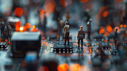 Tech Community in Miniature: A Diverse Macro Shot in Black and Orange