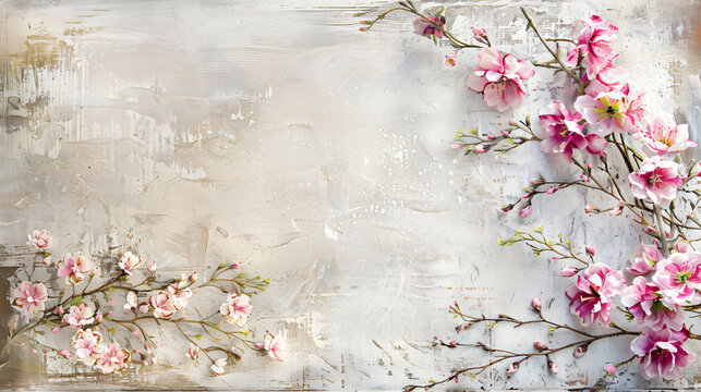 Fresh pink flowers on light rustic background.