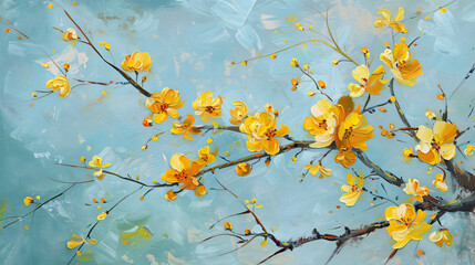 Fresh yellow flowers on a light blue background.