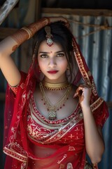 Obraz premium Beautiful Indian Woman in Traditional Attire. Fictional Character Created By Generated By Generated AI.