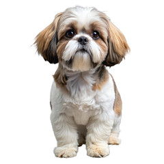 Adorable Shih Tzu Puppy Sitting on White Background, Studio Portrait of Cute Small Dog, Isolated Purebred Canine with White Fur