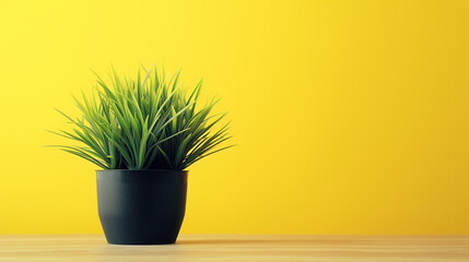 A house plant with yellow wall background