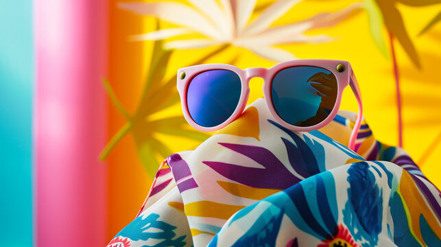 DODO bird sunglasses and scarf in studio with colorful and bright background. Generative Ai