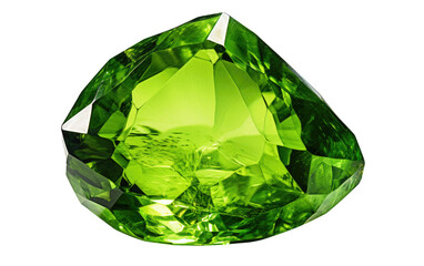 A green diamond. The diamond shines with a vibrant green hue catching the light and reflecting its facets. The geometric shape of the diamond contrasts starkly with the simplicity.