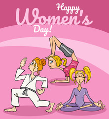 Women's Day design with funny cartoon women characters