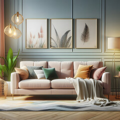 sofa in the living room, beautiful interior design, pastel Color