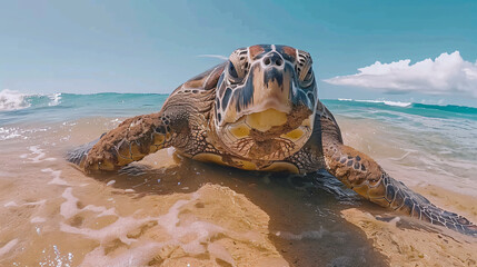 Giant sea turtles and big close-ups in Kahuku Beach.
