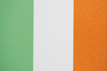 Irish flag made from color paper with glitter orange