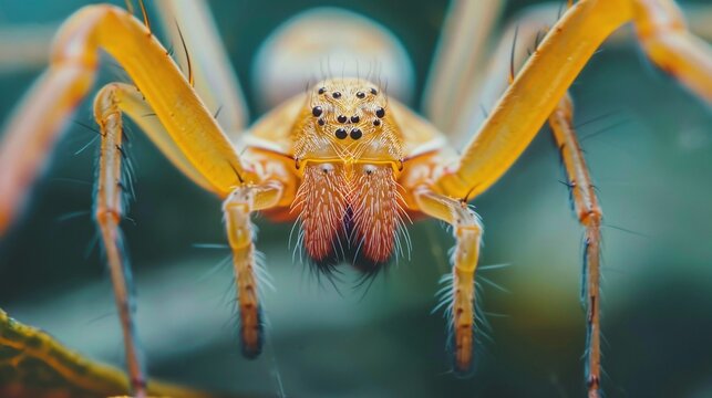 captivating closeup view of a creepy crawler spider with its hairy legs and venomous eyes, perfect for nature enthusiasts