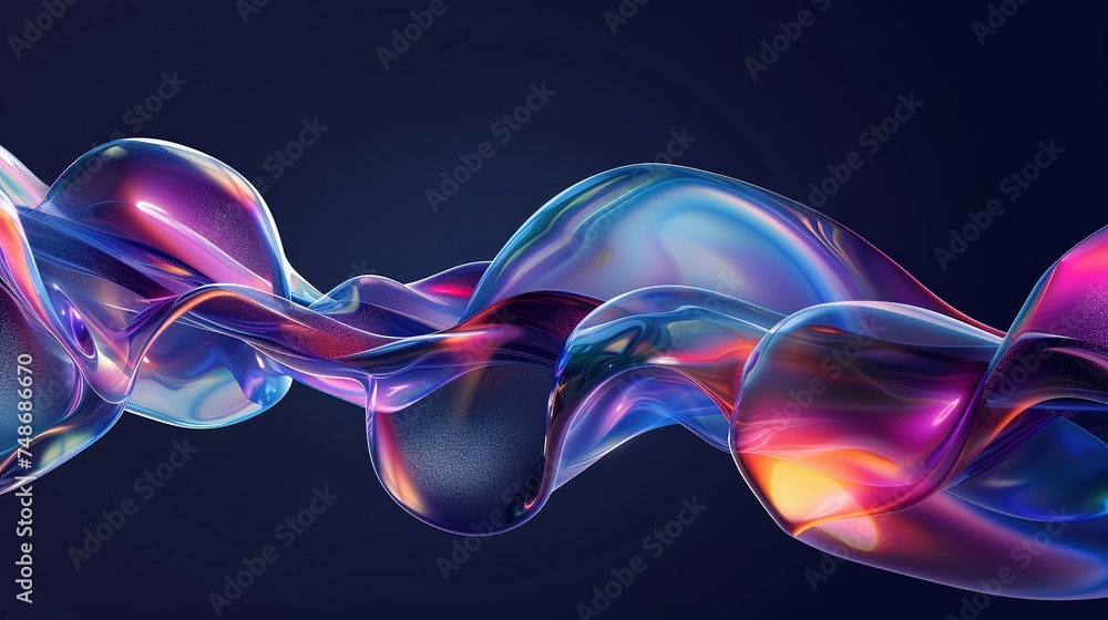 Poster captivating abstract holographic art with geometric 3d shapes on black background, adding depth to d