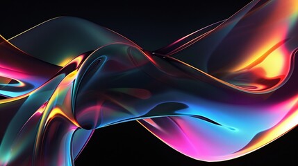 vibrant 3d holographic shapes creating an illusionary effect on black background, ideal for contemporary art displays