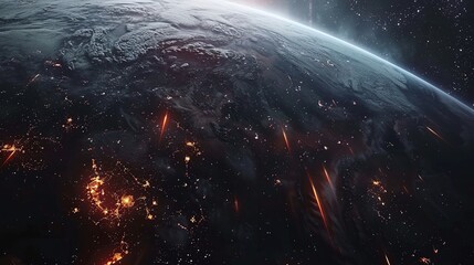 night view on planet with cities lights in outer dark space wallpaper showcasing surface of earth...
