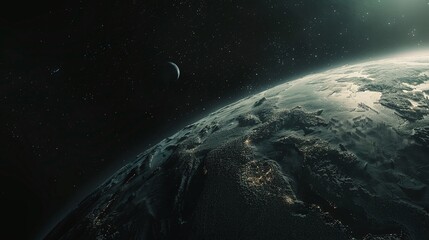 surface of earth planet in deep space with outer dark space wallpaper night view on planet with...