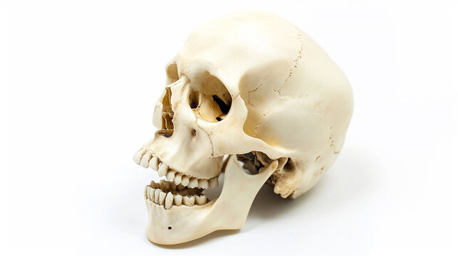 the angle skull model in open the mouth pose isolated on white background . Generative Ai