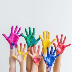 Children's art project - Colorful hand prints. Fictional Character Created By Generated By Generated AI.