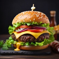 hamburger on a wooden background